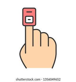 Fingertip Pulse Oximeter Color Icon. Finger Clip Blood Pressure Monitor. Blood Sugar, Glucose Test. Glucometer. Oxygen Saturation Medical Device. Heart Rate Monitor. Isolated Vector Illustration