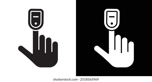 Icono de oxímetro de pulso de punta de dedo Ilustración de línea delgada plana de Vector