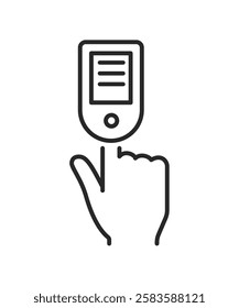 Fingertip pulse oximeter linear icon. Finger clip blood pressure monitor. Blood sugar test. Glucometer. Thin line illustration. stock illustration