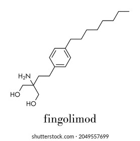 Fingolimod multiple sclerosis (MS) drug molecule. Skeletal formula.