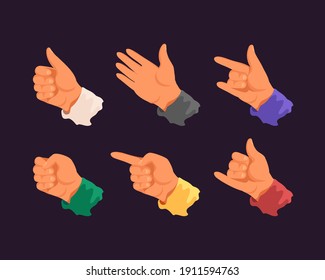 Fingrers. Set of hands showing different gestures. Vector illustration flat style.