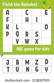 Finish the alphabet. ABC game for kids. Cut and glue. Education developing worksheet. Learning game for kids. Color activity page. St. Patrick's day.