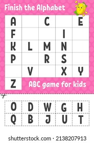 Finish the alphabet. ABC game for kids. Cut and glue. Education developing worksheet. Learning game for kids. Color activity page. St. Patrick's day.