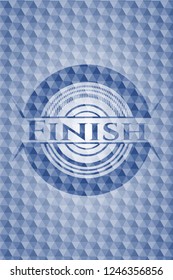 Finish blue emblem or badge with abstract geometric pattern background.