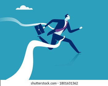 Finish. Businessman tearing finish line tape. Business vector illustration
