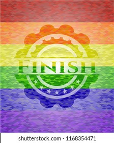 Finish emblem on mosaic background with the colors of the LGBT flag
