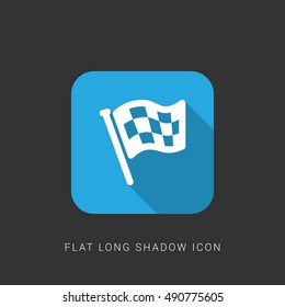 Finish Flag Flat blue long shadow Icon / Logo Design