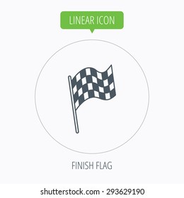 Finish flag icon. Start race sign. Linear outline circle button. Vector