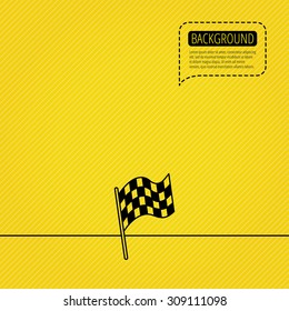 Finish flag icon. Start race sign. Speech bubble of dotted line. Orange background. Vector