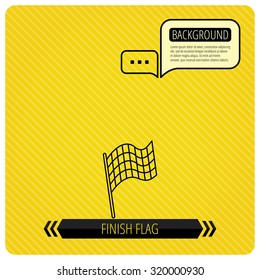 Finish flag icon. Start race sign. Chat speech bubbles. Orange line background. Vector
