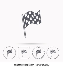 Finish flag icon. Start race sign. Linear circle, square and star buttons with icons.