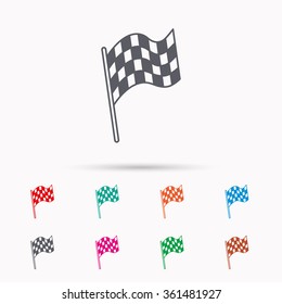 Finish flag icon. Start race sign. Linear icons on white background.