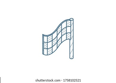 finish flag isometric icon. 3d vector illustration. Isolated line art technical drawing. Editable stroke