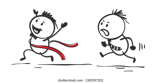 The finish. Funny men run to the goal.