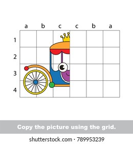Finish the horizontal simmetry picture using grid sells  vector kid educational game for preschool kids  the drawing tutorial and easy gaming level for half Funny Chariot