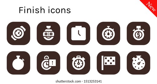 finish icon set. 10 filled finish icons.  Collection Of - Watch, Stopclock, Stopwatch, Finish flag icons