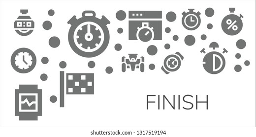 finish icon set. 11 filled finish icons.  Simple modern icons about  - Stopclock, Watch, Race car, Chronometer, Finish flag, Stopwatch, Stop watch