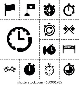Finish icon. set of 13 filled finishicons such as finish flag, stopwatch, flag, crossed flags