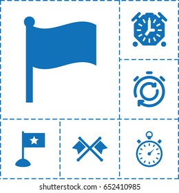 Finish icon. set of 6 finish filled icons such as stopwatch, flag
