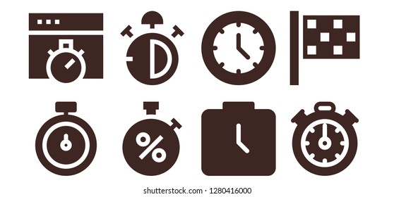  finish icon set. 8 filled finish icons. Simple modern icons about  - Stopwatch, Chronometer, Stop watch, Watch, Stopclock, Finish flag