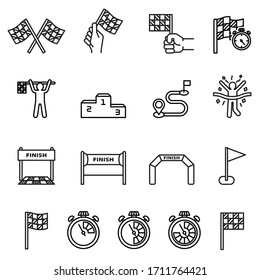 Finish icon set with white background. Thin line style stock vector.