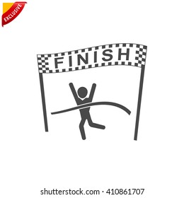 Finish Icon, Vector Finish Line Icon, Isolated Winning Athlete Crosses The Finish Line