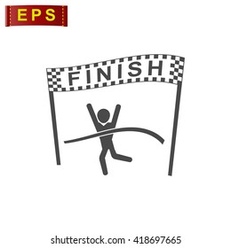 finish icon, vector finish line icon, isolated Winning Athlete crosses the finish line