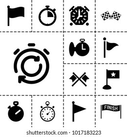 Finish icons. set of 13 editable filled finish icons such as stopwatch, flag