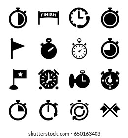 Finish icons set. set of 16 finish filled icons such as stopwatch, flag, crossed flags