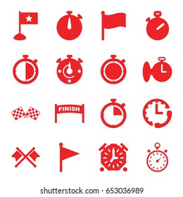 Finish icons set. set of 16 finish filled icons such as stopwatch, flag