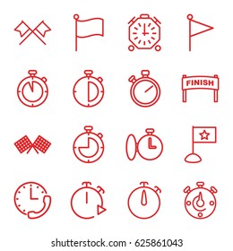 Finish icons set. set of 16 finish outline icons such as stopwatch, flag