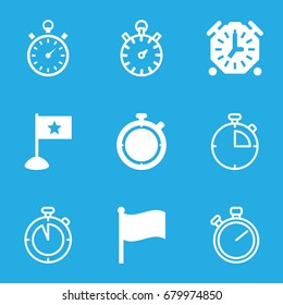 Finish icons set. set of 9 finish filled and outline icons such as stopwatch