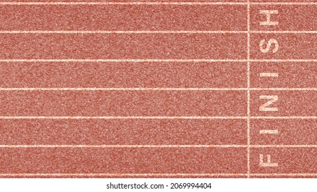 Finish Lane Stadium Running Textured Track With Start Numbers And Lines Vector Illustration. Top View Red Treadmill Athletics Competition