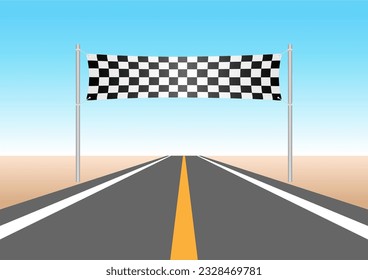 Finish line. Asphalt racing track. Race track. Go-kart track. Race track road. Vector Illustration.