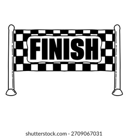 Banner da linha de chegada bandeira quadriculada arte da linha. Corrida desenhada à mão terminar sinal outline vetor isolado para fundo branco