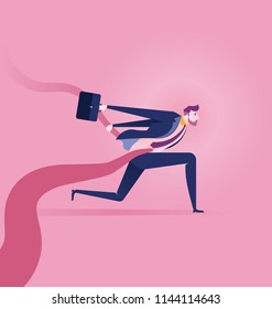 Finish line. Businessman tearing the finishing tape. Concept business illustration