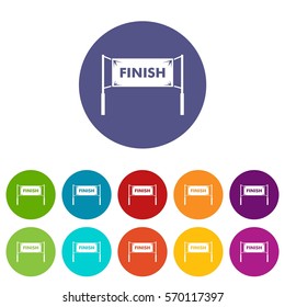 Finish line gates set icons in different colors isolated on white background