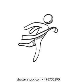 Finish line icon in doodle sketch lines. Sport runner marathon competition winning champion