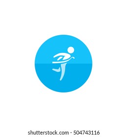 Finish line icon in flat color circle style. Sport runner marathon competition winning champion