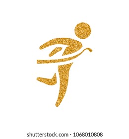 Finish line icon in gold glitter texture. Sparkle luxury style vector illustration.