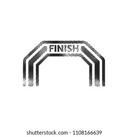 Finish line icon in halftone style. Black and white monochrome vector illustration.