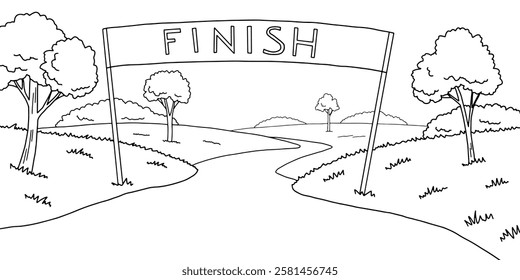 Finish line park graphic black white landscape sketch illustration vector