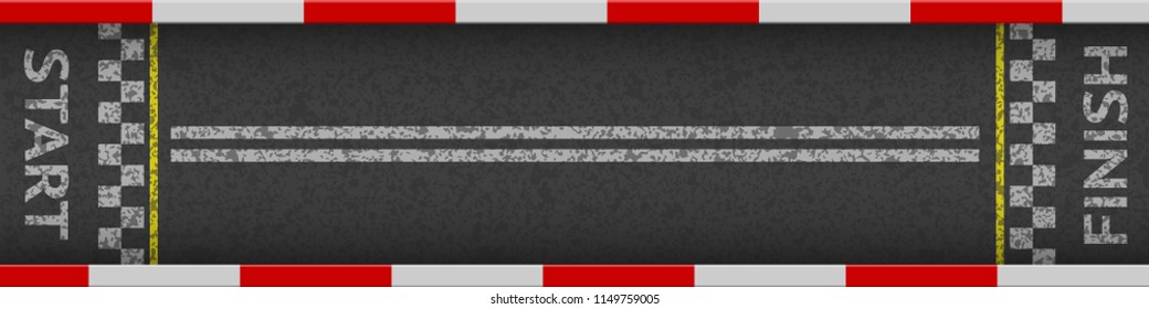 Finish line racing background top view. Art design. Start or finish on kart race. Grunge textured on the asphalt road. Abstract concept graphic element. Vector illustration.