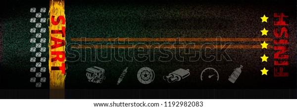 Finish line racing\
background top view. Art design. Start or finish on kart race.\
Grunge textured on the asphalt road. Abstract concept graphic\
element. Vector\
illustration.