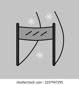 Finish line of ski slope vector isolated grayscale icon. Winter sign. Graph symbol for travel and tourism web site and apps design, logo, app, UI