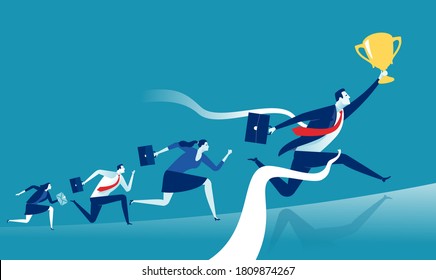 Finish line.The winner tears the finishing line. Business vector illustration