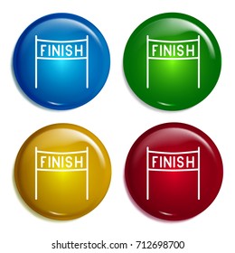 Finish multi color gradient glossy badge icon set. Realistic shiny badge icon or logo mockup