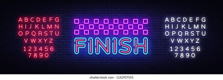 Finish neon sign vector. Finish Design template neon sign, light banner, neon signboard, nightly bright advertising, light inscription. Vector illustration. Editing text neon sign