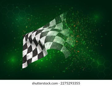 Finish, on vector 3d flag on green background with polygons and data numbers