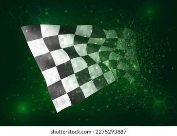 Finish auf Vektorgrafik 3D-Flagge auf grünem Hintergrund mit Polygone und Datennummern
